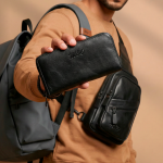 حقيبة يد رجالية جلد طبيعي - أسود